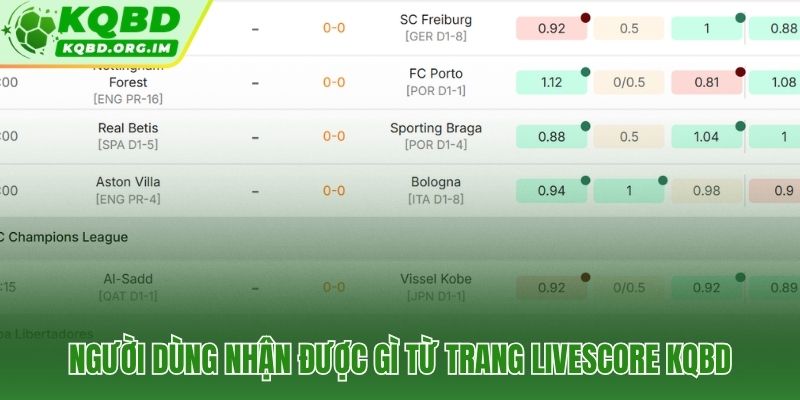 Tỷ số trực tiếp livescore và goal alert tức thì cho người dùng Việt